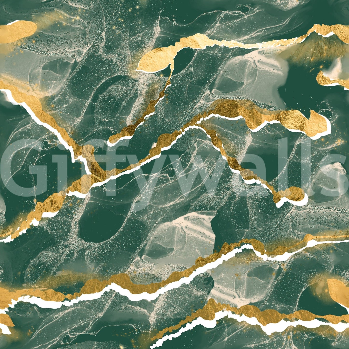Modern abstract wall art using the Golden Veins Emerald Marble mural.