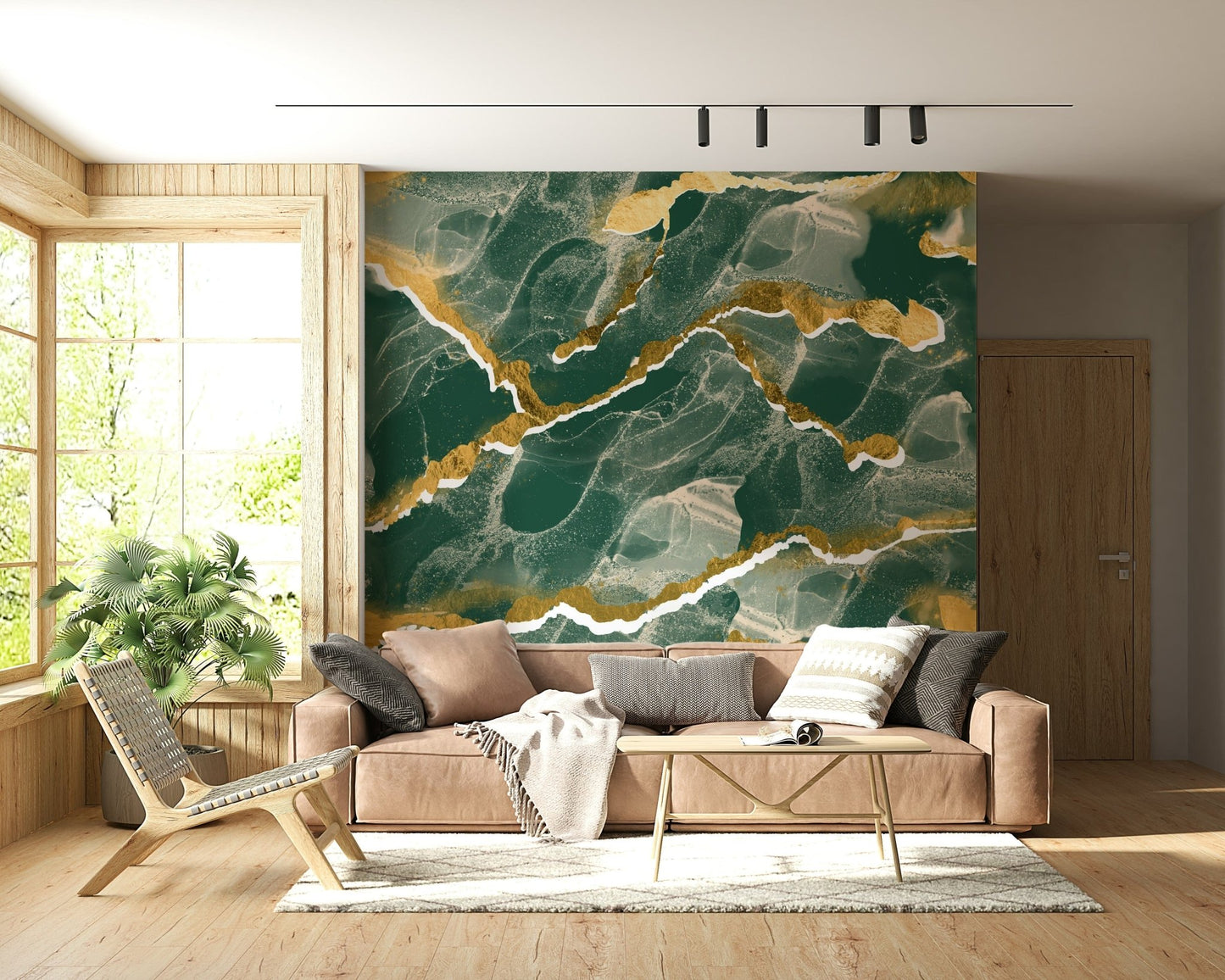 Abstract faux marble pattern of the Golden Veins Emerald Marble design.