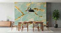 Full view of an airy space with the Golden Veins Mint Whisper Marble wall Mural.
