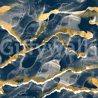 Modern abstract wall art using the Golden Veins Navy Marble mural.