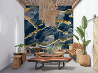 Golden Veins Navy Marble adding deep color to a dining room.