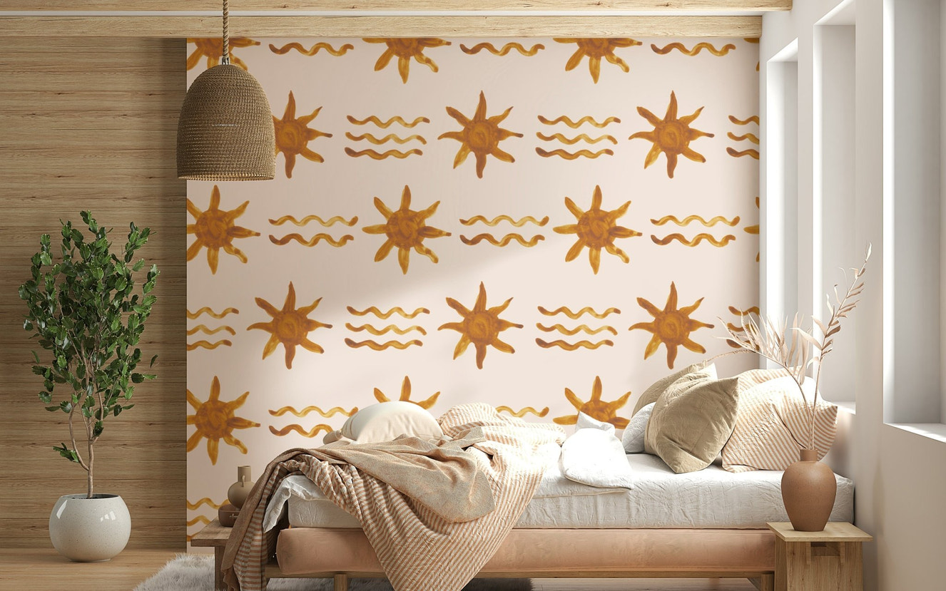 Golden Waves & Sun Wallpaper Warm, sunny pattern.