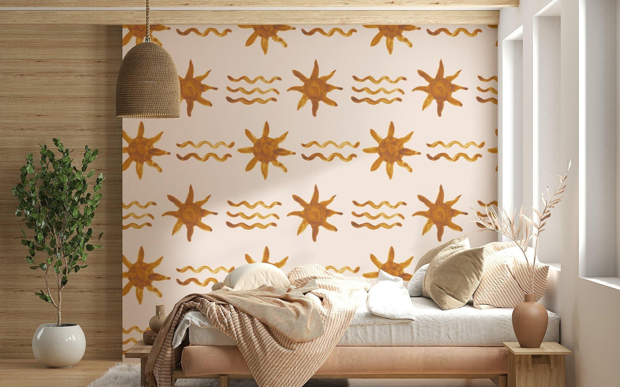 Golden Waves & Sun Wallpaper Warm, sunny pattern., GD6518