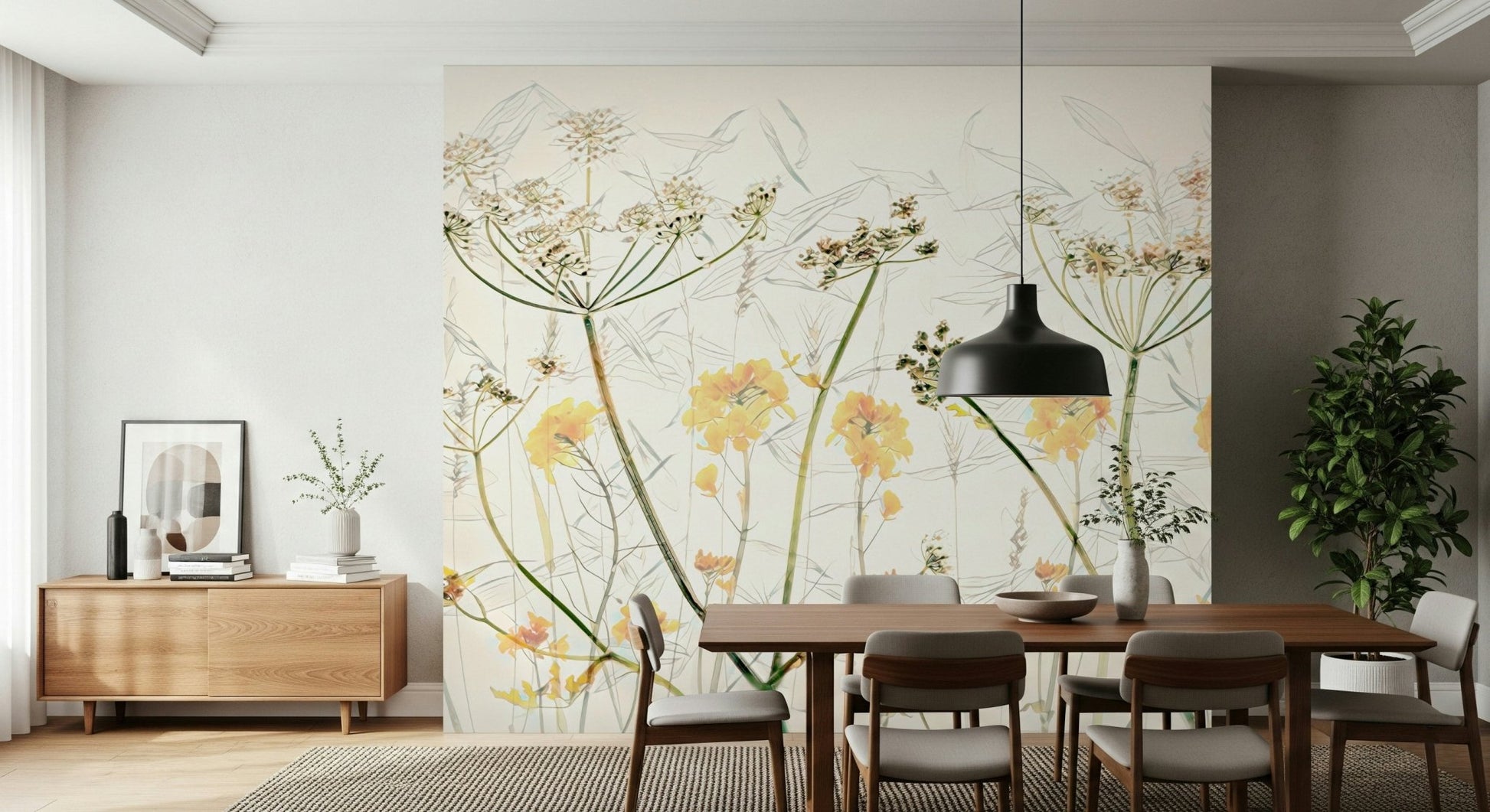 A calming floral design wallpaper mural that defines a space., GD5259