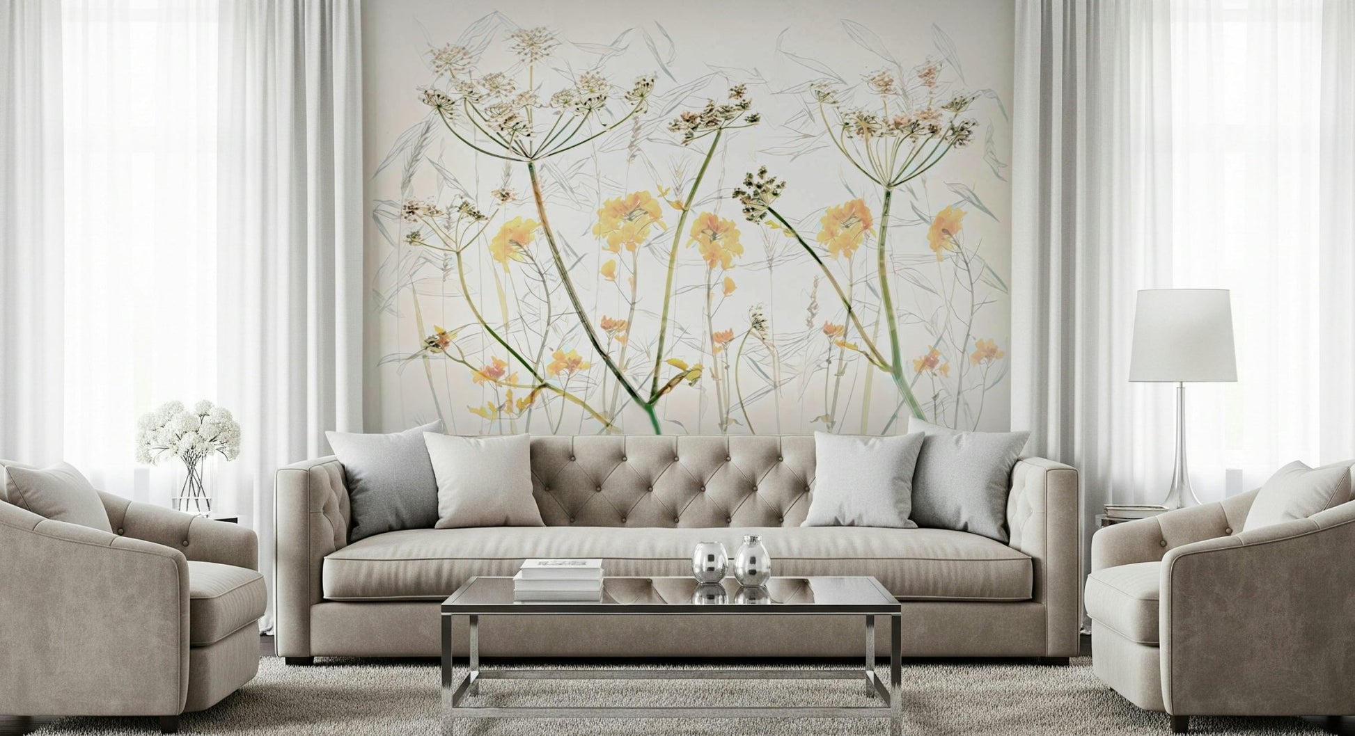 A beautiful modern art wall mural of delicate flowers., GD5259