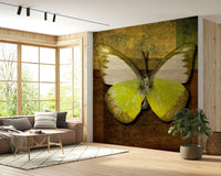 Vintage aesthetic, bold butterfly, unique yellow and brown wallpaper.