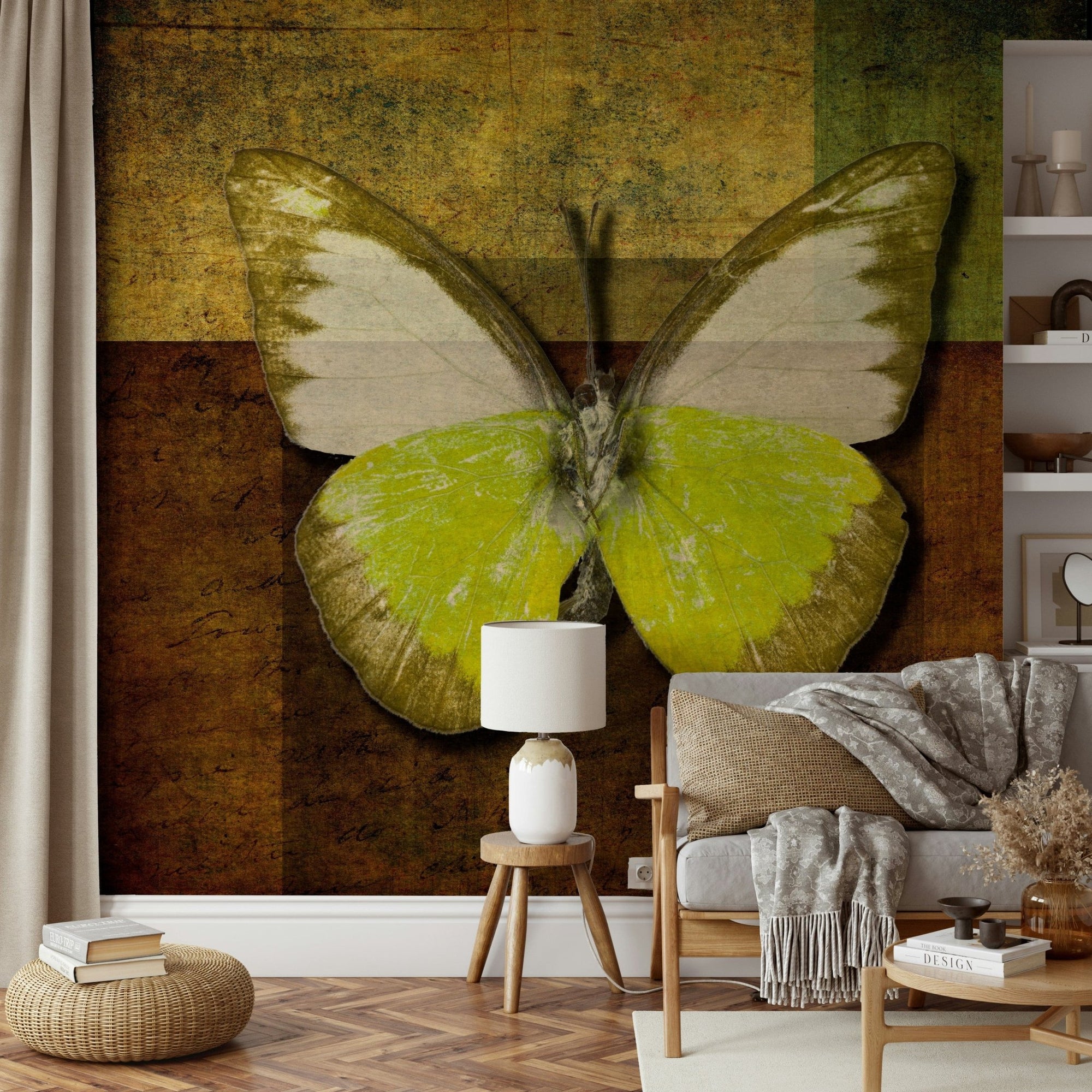 Golden Wings Wall Mural, vintage butterfly, vibrant yellow, unique art., GD6734