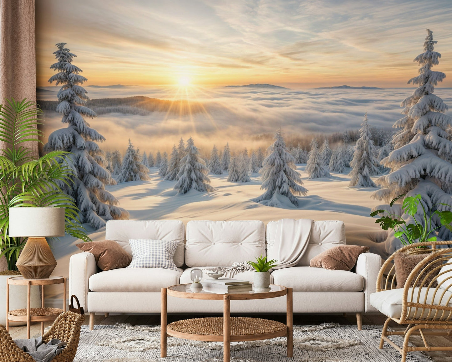 Birch tree wallpaper design for a wide corridor or entryway wall.