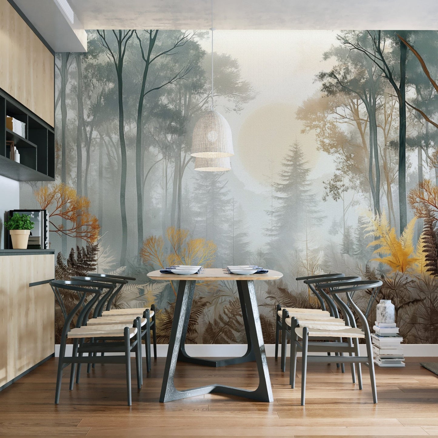 Warm forest nature wallpaper mural
