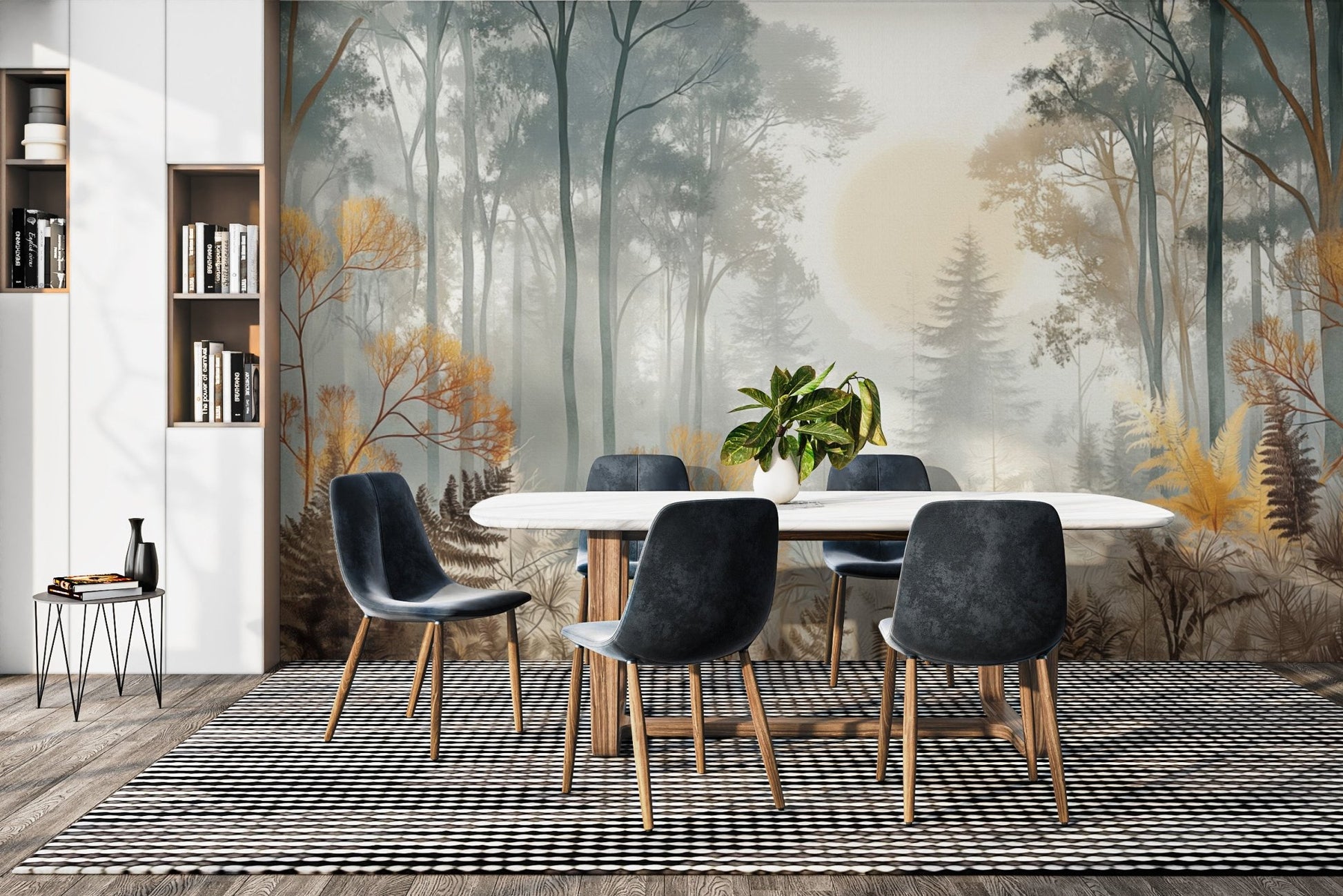 Golden toned forest wallpaper mural

