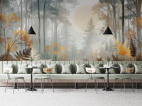 Golden sunrise forest wall covering
