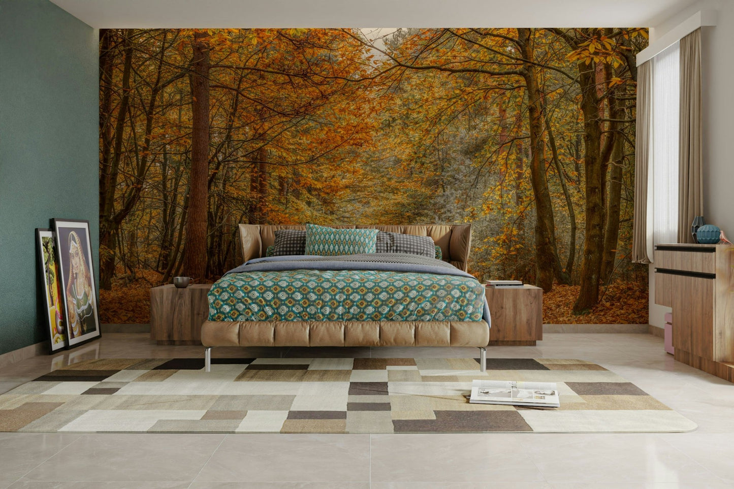 The mural gives a sense of depth and perspective.

