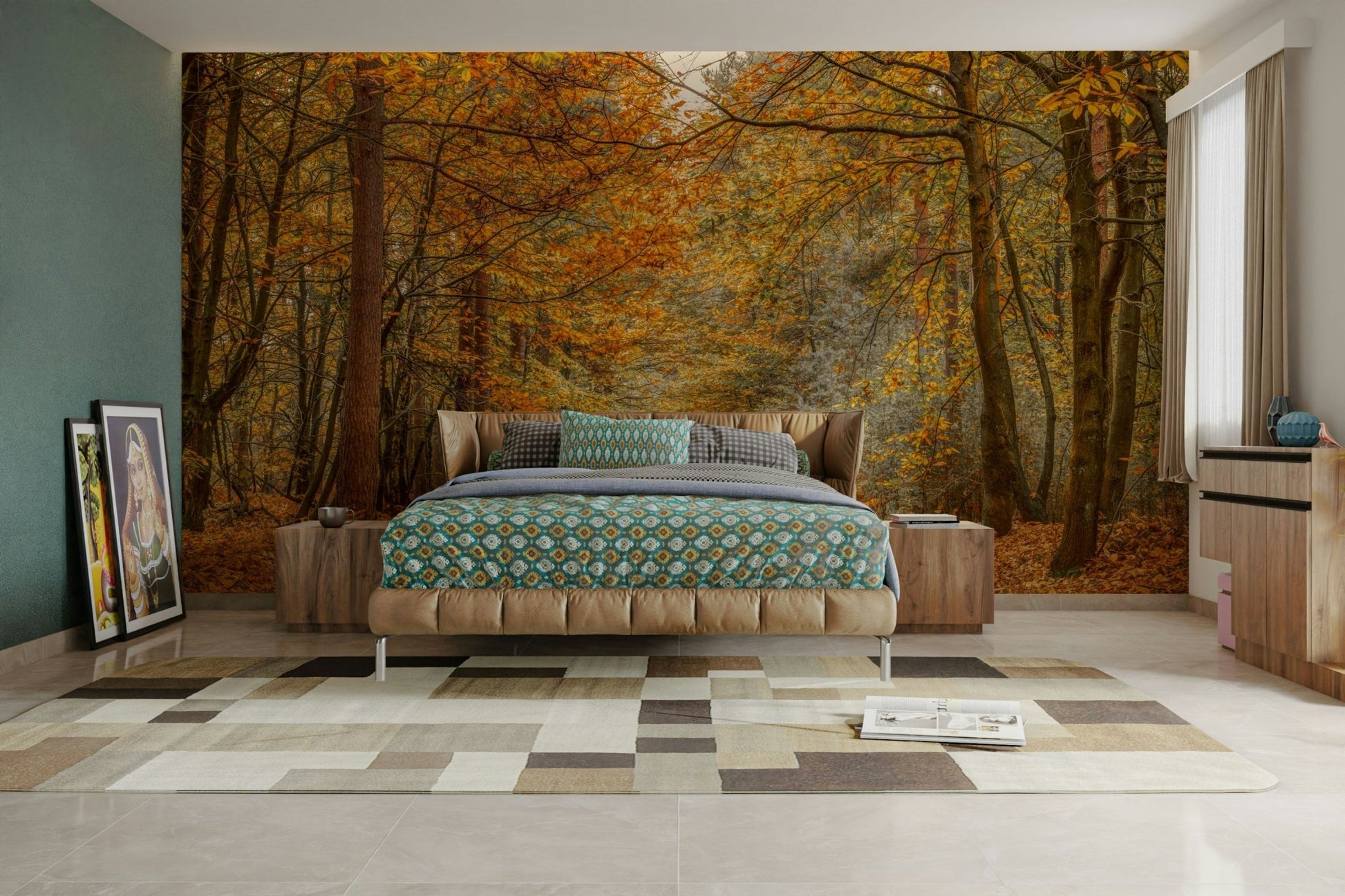 The mural gives a sense of depth and perspective.

