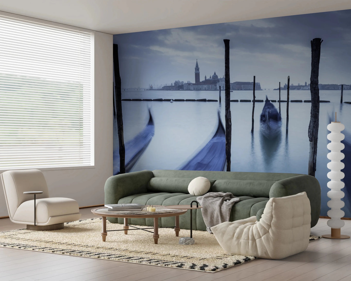 Scenic water wall mural featuring Gondolas in Lagoon boats