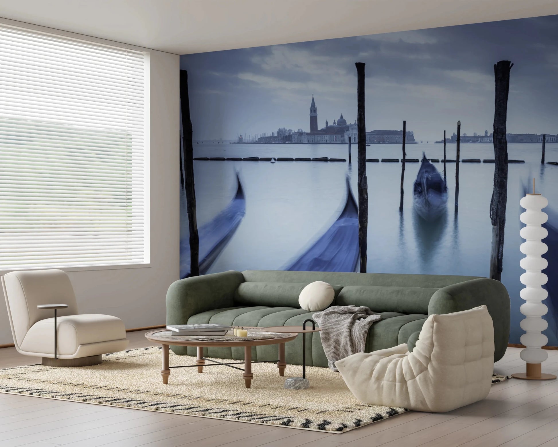 Scenic water wall mural featuring Gondolas in Lagoon boats