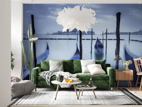 Hallway space with Gondolas in Lagoon wall mural lagoon view