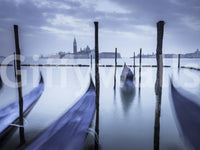 Gondolas in Lagoon mural with cool tones and quiet horizon