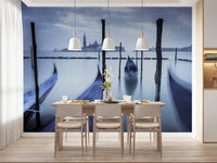Gondolas in Lagoon wall mural in dining room with calm water