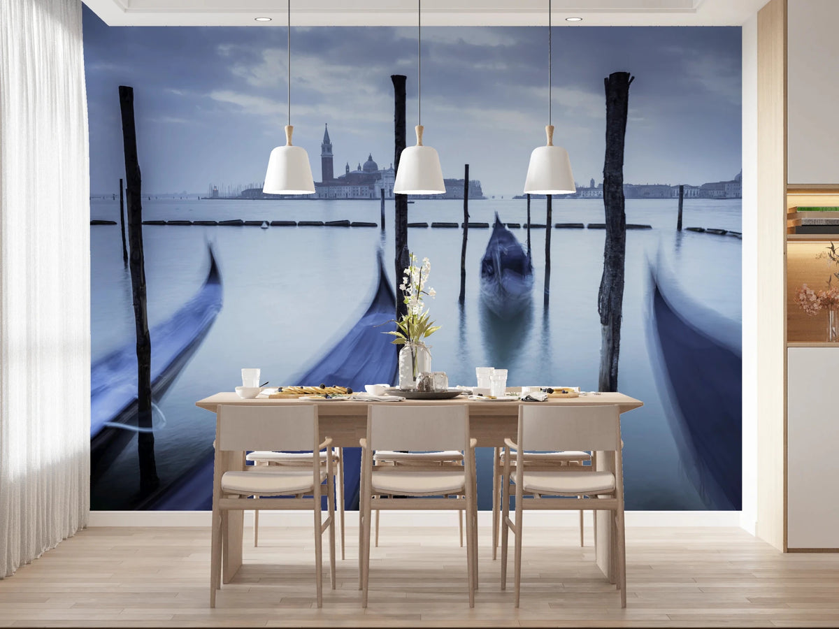 Gondolas in Lagoon wall mural in dining room with calm water, GD8755