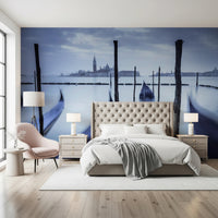 Bedroom featuring Gondolas in Lagoon wall mural with boats