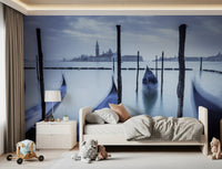 Gondolas in Lagoon wall mural with distant skyline detail