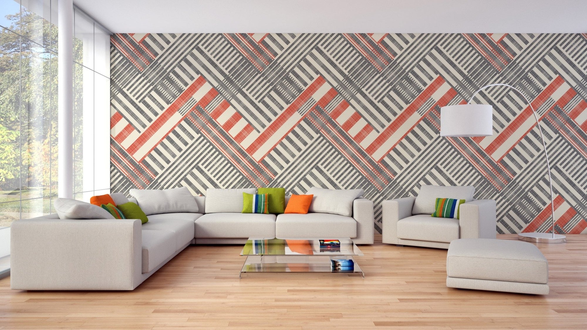Abstract striped geometric wallpaper for retro interiors. A782