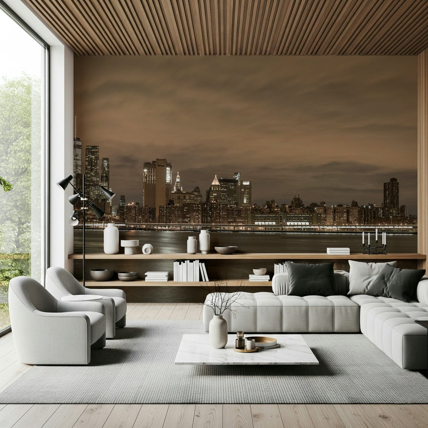 Sepia Gotham Bridgescape wallpaper, iconic New York atmosphere.