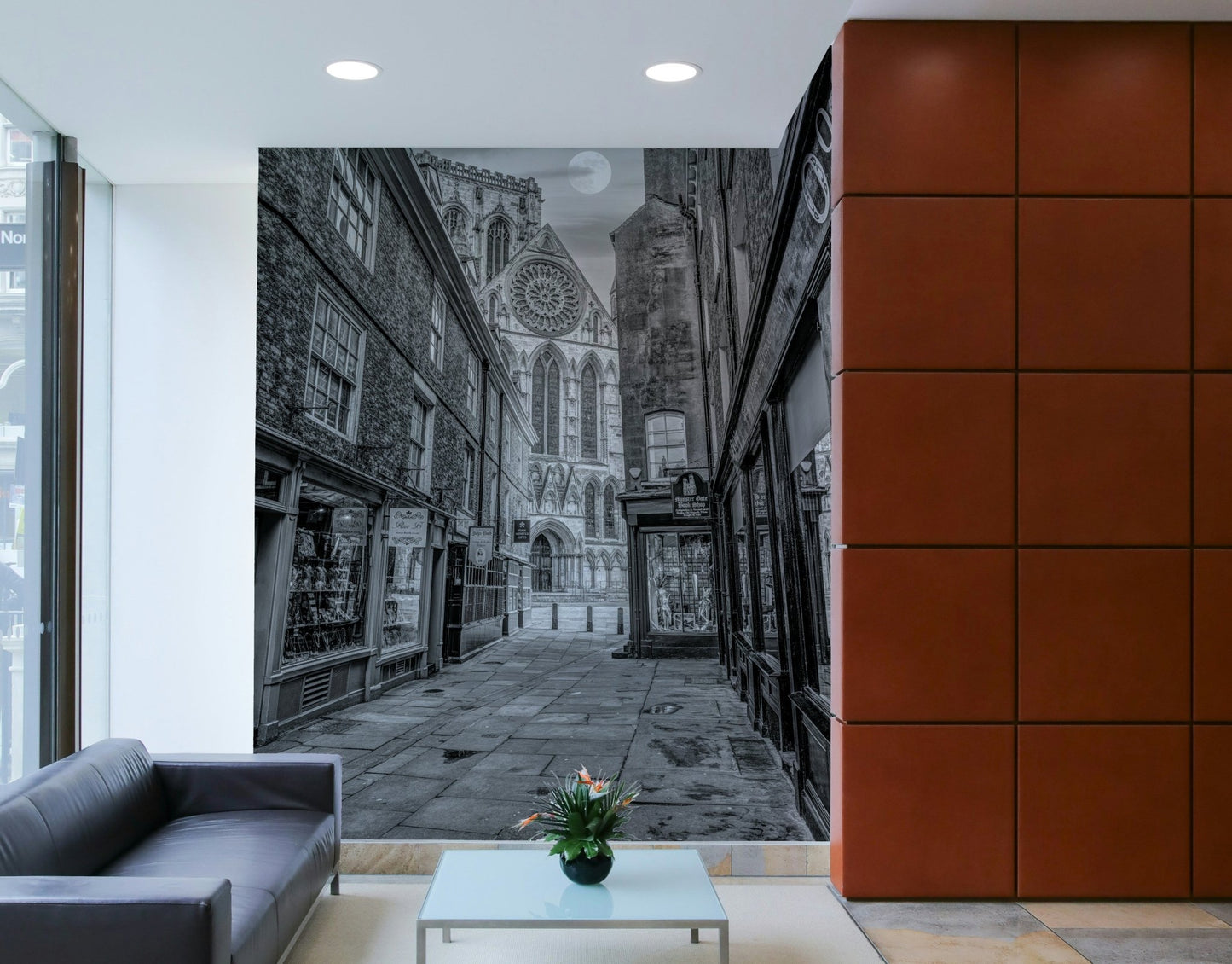 A beautiful historic urban wall mural for a living room.

