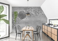 Gothic Flock Gray eerie wallpaper for walls

