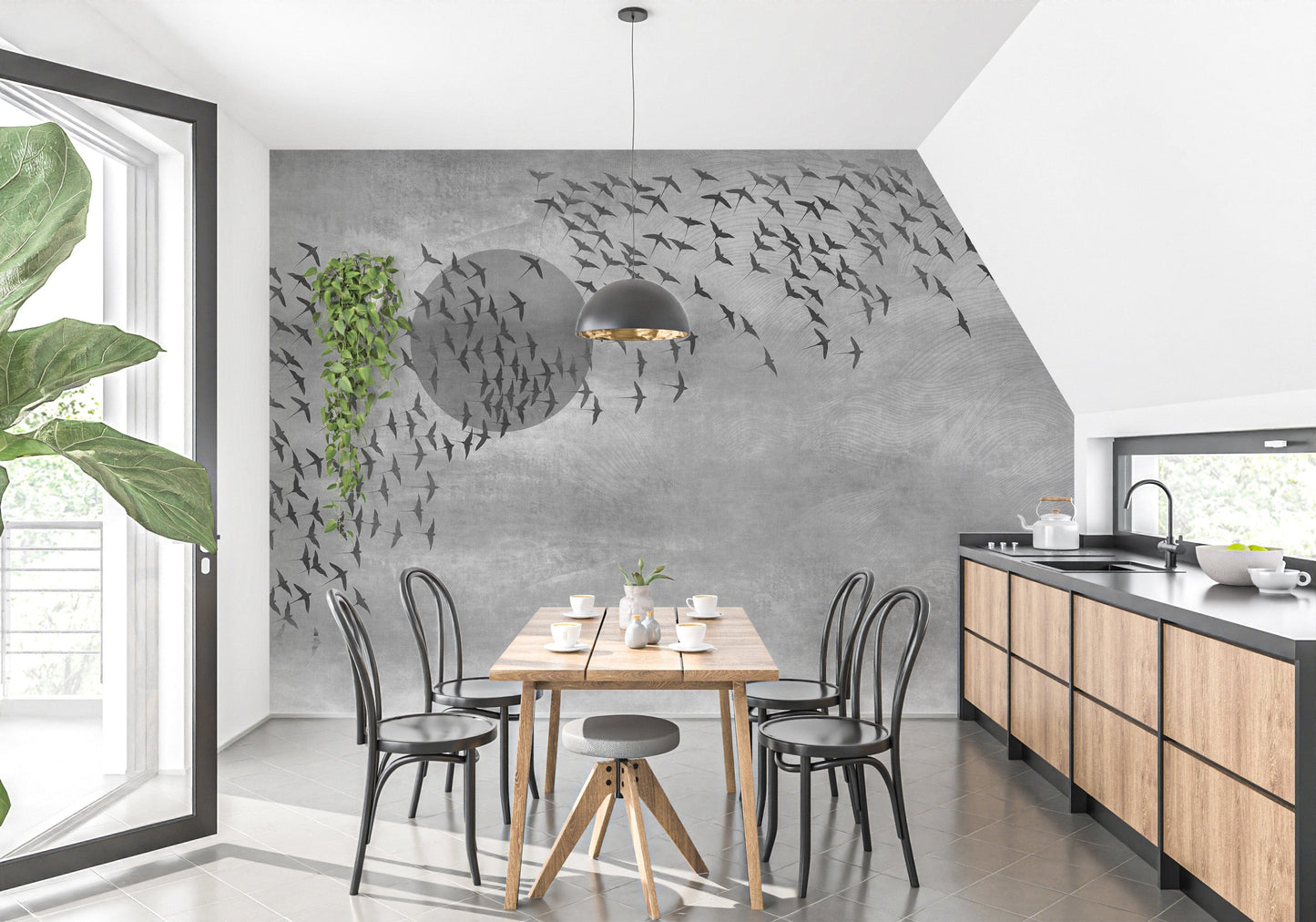 Gothic Flock Gray eerie wallpaper for walls

