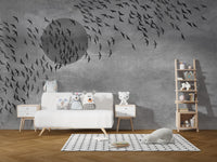 Gothic Flock Gray haunted wallpaper for walls