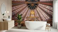 Bathroom setting built around a Gothic ceiling glow wall mural and gilded linework