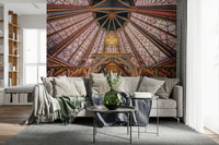 Hallway view featuring Gothic glow wall mural with luminous cathedral framing above