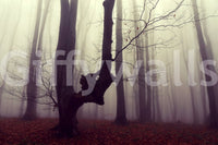 Beautiful Gothic Woodland Forest scene, sculptural shapes, decorative mural.
