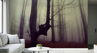 Eerie Gothic Woodland Forest wallpaper, dead trunks, dramatic atmosphere.