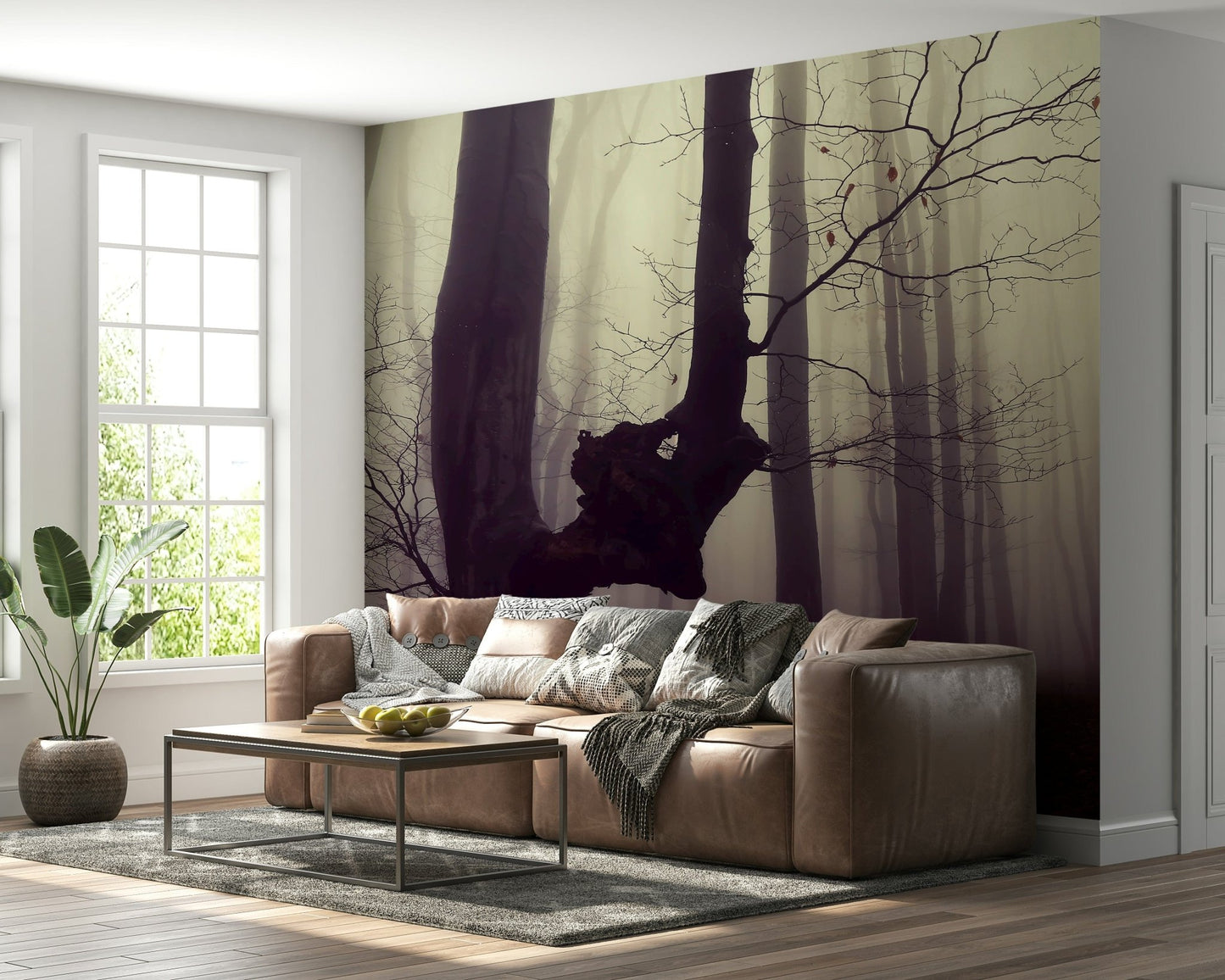 Mysterious Gothic Woodland Forest wallpaper, dramatic desert valley, dark mood.