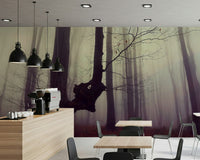 Dark Gothic Woodland Forest mural, deep shadows, striking desert panorama.