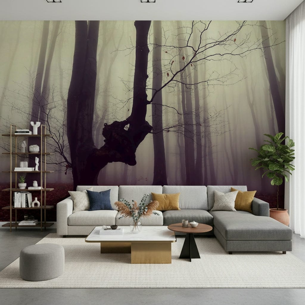 Haunting Gothic Woodland Forest wallpaper, skeleton branches, huge dunes.