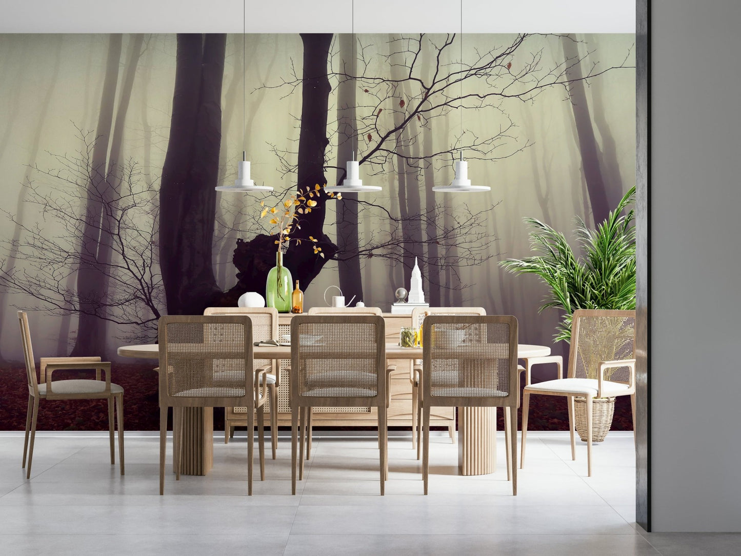 Intense Gothic Woodland Forest mural, eerie silence, captivating interior wall.