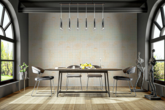A detailed close-up of a whimsical wall mural pattern. GD4211

