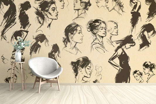 Elegant Grace in Black Wallpaper for decor. EP12


