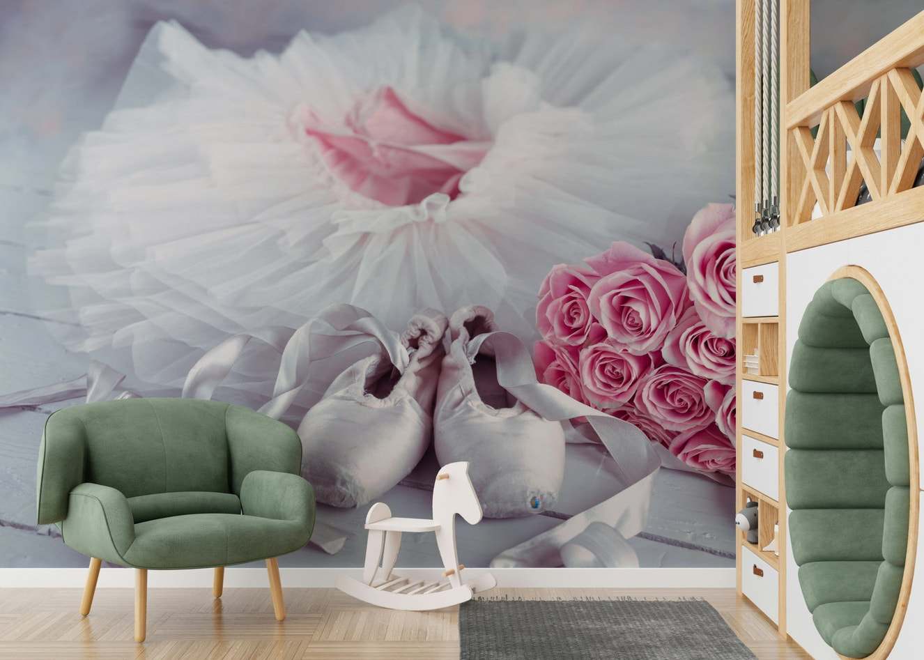 Graceful Ballet Still Life with Roses photo wallpaper design.