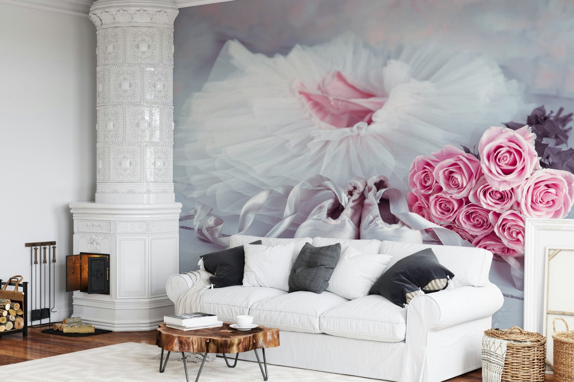 Elegant satin ribbons roses Graceful Ballet wallpaper.