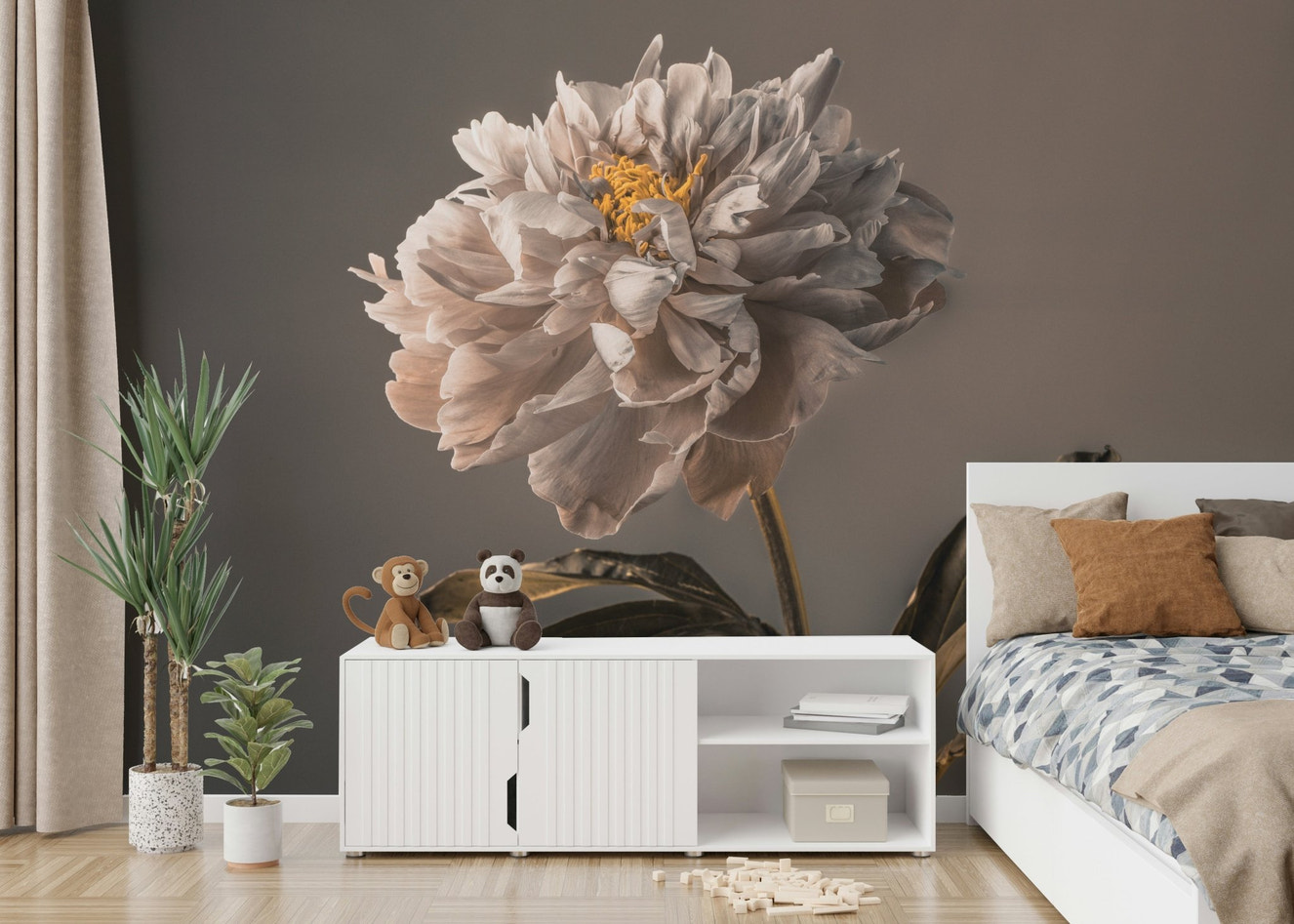 Graceful Blooms Wall Mural in soft pastel hues

