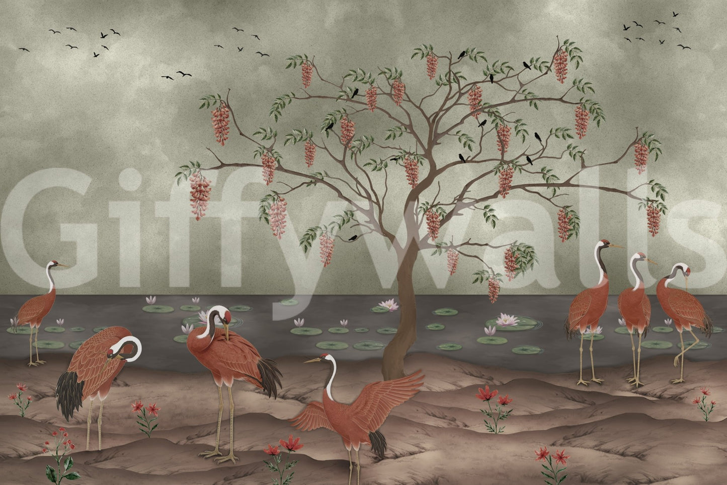 Graceful Cranescapes Wall Mural