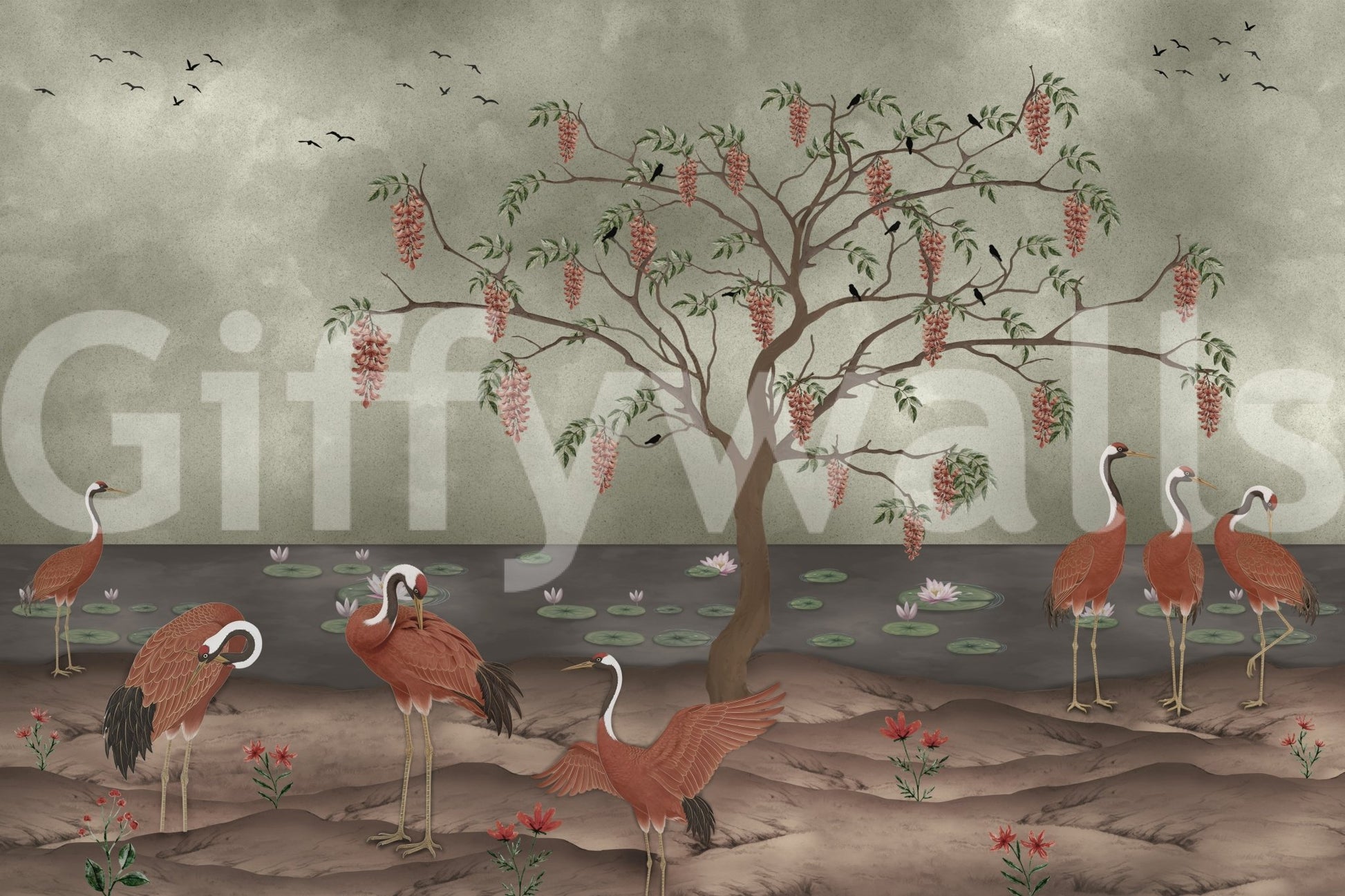 Graceful Cranescapes Wall Mural