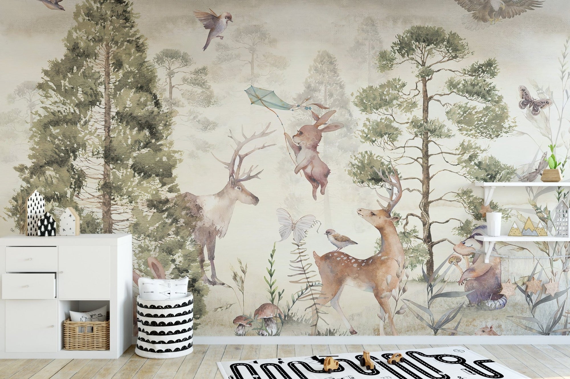 Scenic deer-themed animal wall mural design A452
