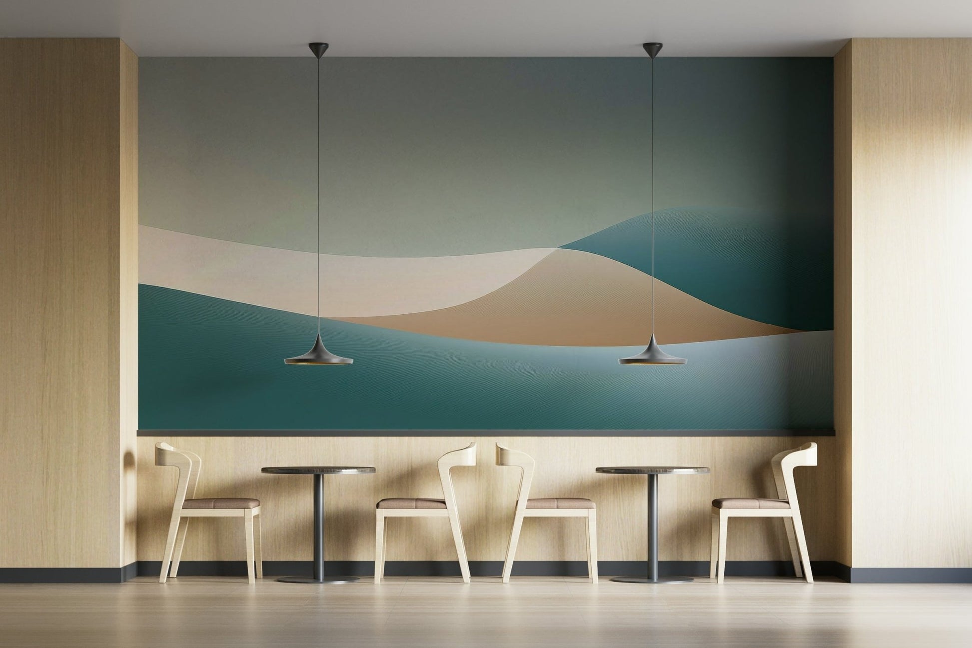 Serene gradient wall mural for peaceful bedroom decor


