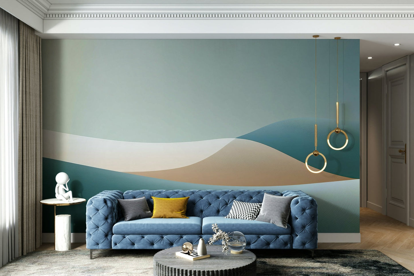 Peel-and-stick Gradient Horizons mural for easy application


