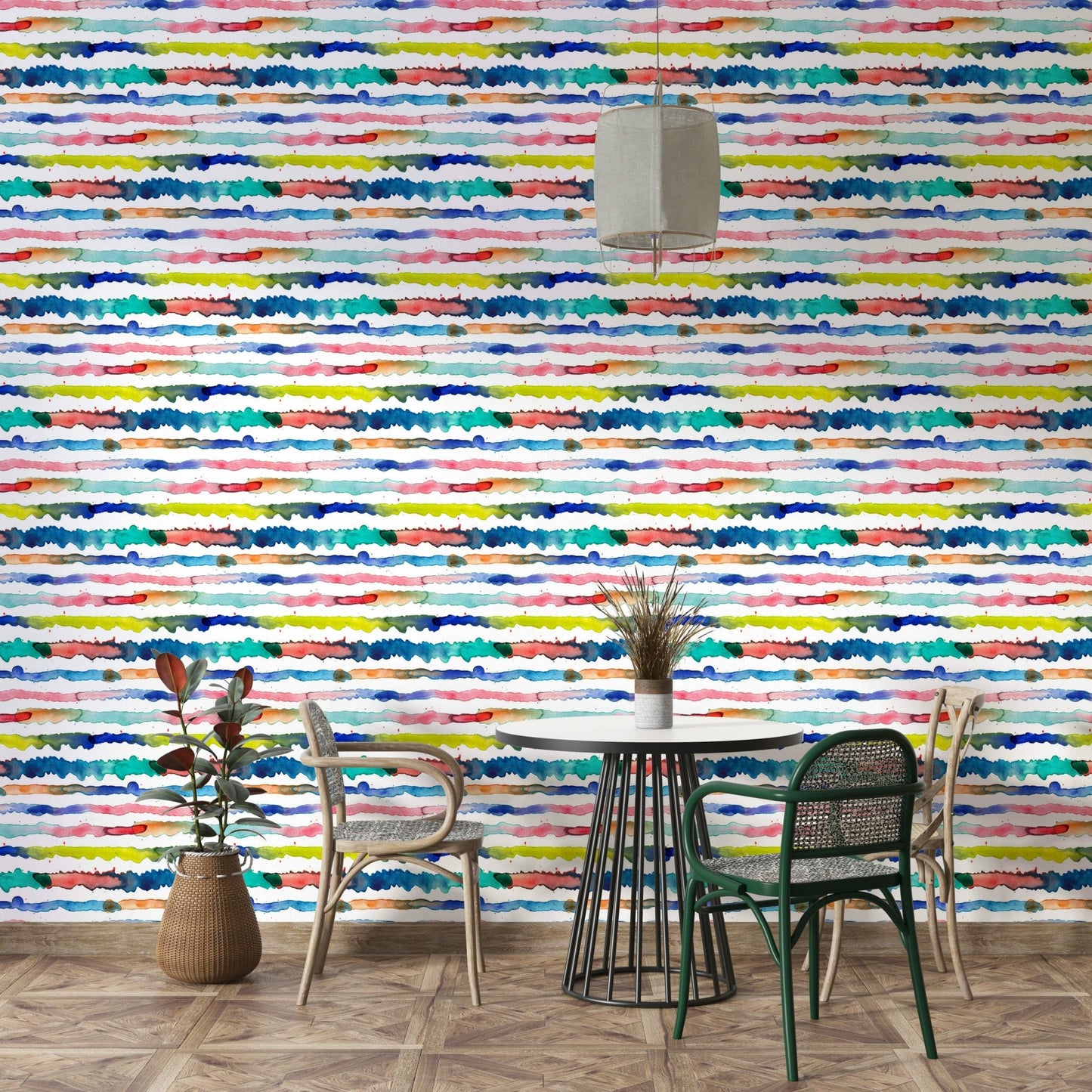 Hand-painted stripe mural wallpaper


